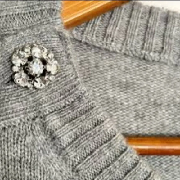 $118 J. Crew Crewneck Sweater with Jeweled Buttons Wool blend, Gray, M, Medium - Picture 2 of 11
